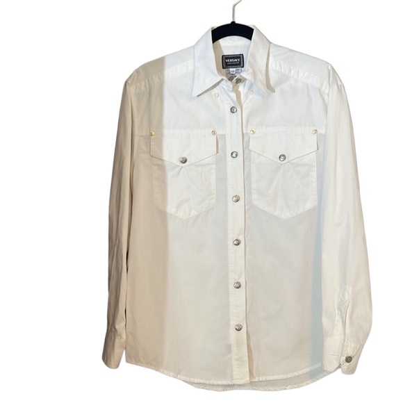 Versace Jeans Couture white long sleeve shirt. EUC. Size XS. Beautiful - Picture 10 of 15
